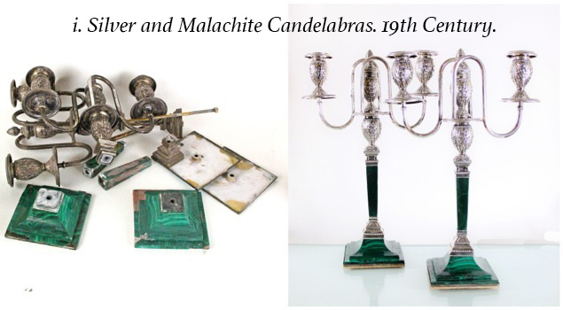 A table with two different types of candelabras.