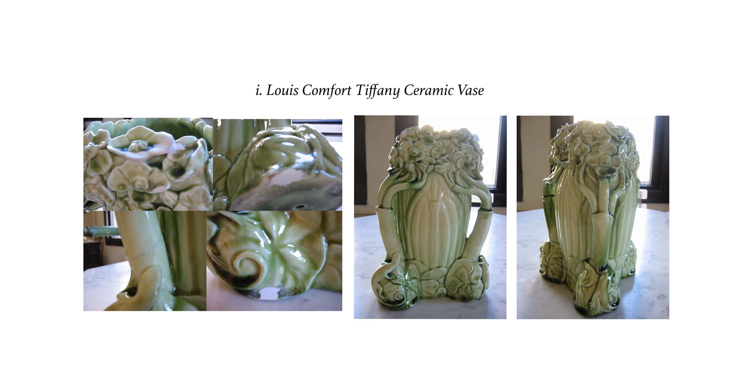 A collage of pictures showing the process of making a ceramic vase.