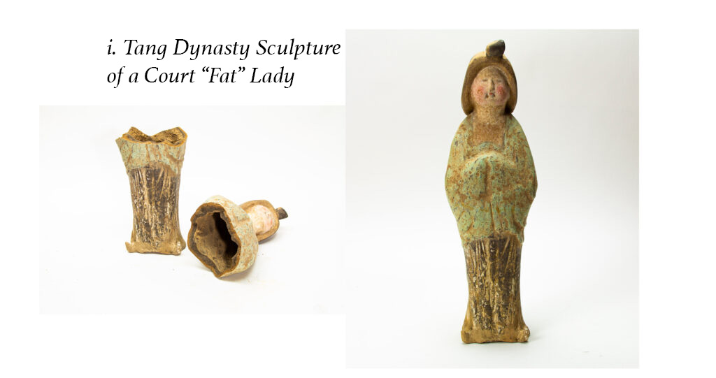 A ceramic statue of a woman with a long hair.